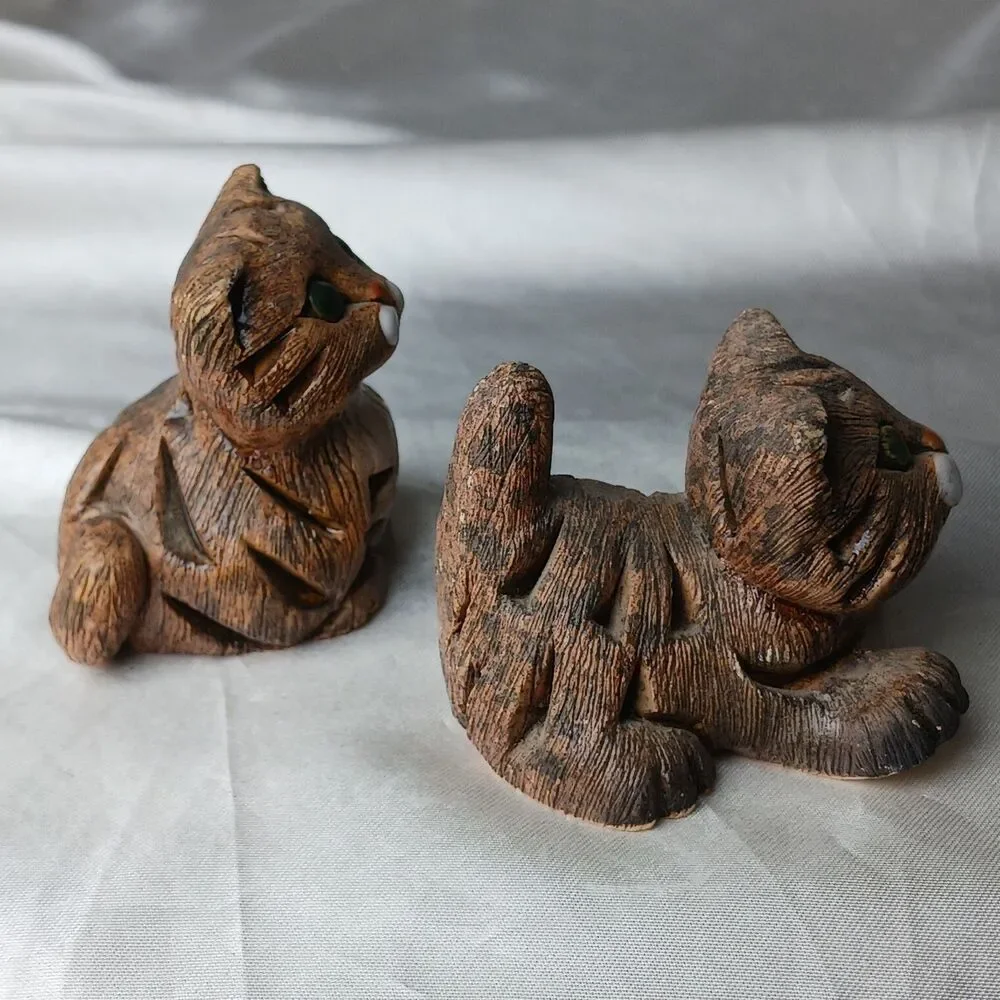 Vintage Artesania Rinconada Art Pottery Hand Crafted Clay 4 Figurines-TABBY CATS